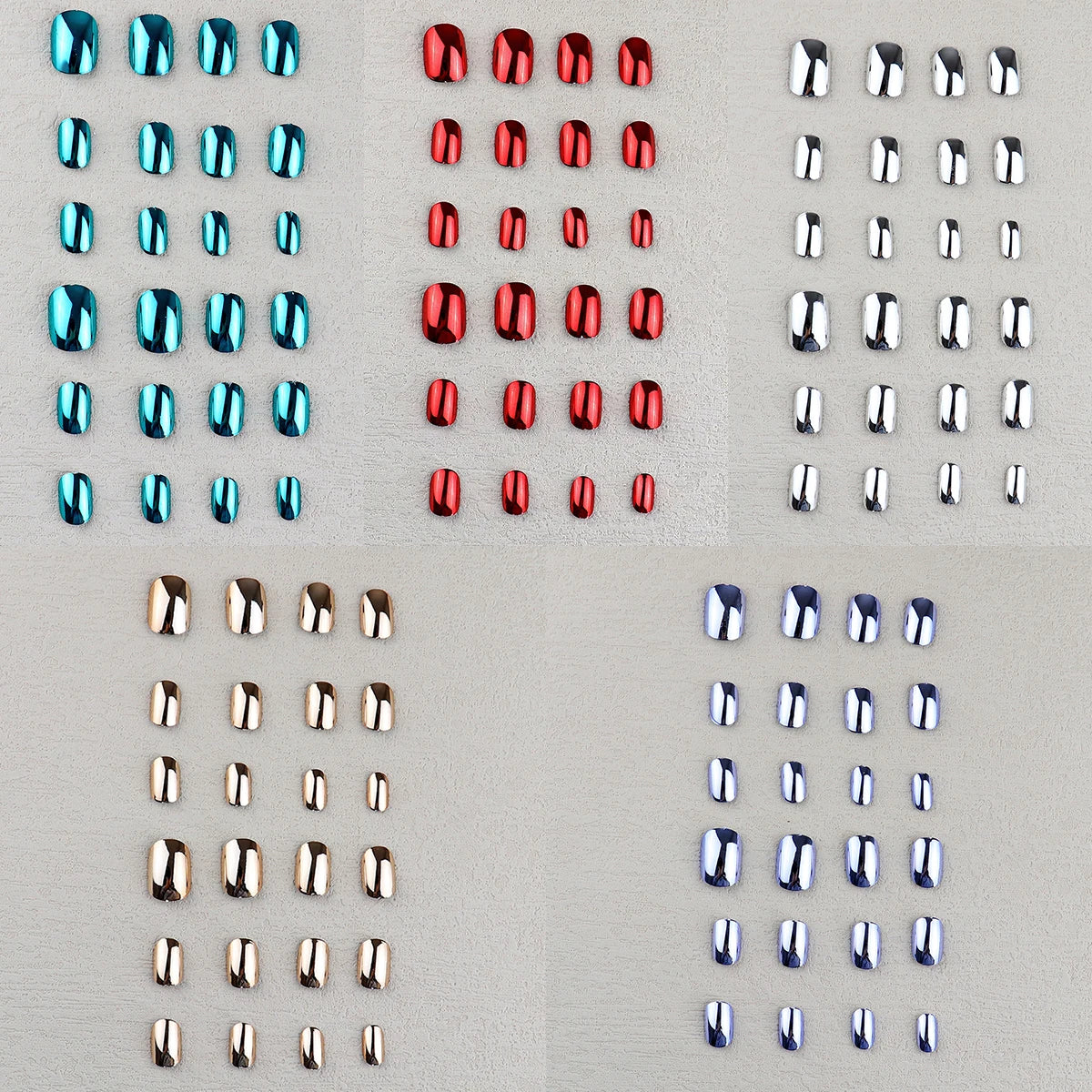 Mirror Chrome Press-On Nails – 24 Metallic Oval Tips