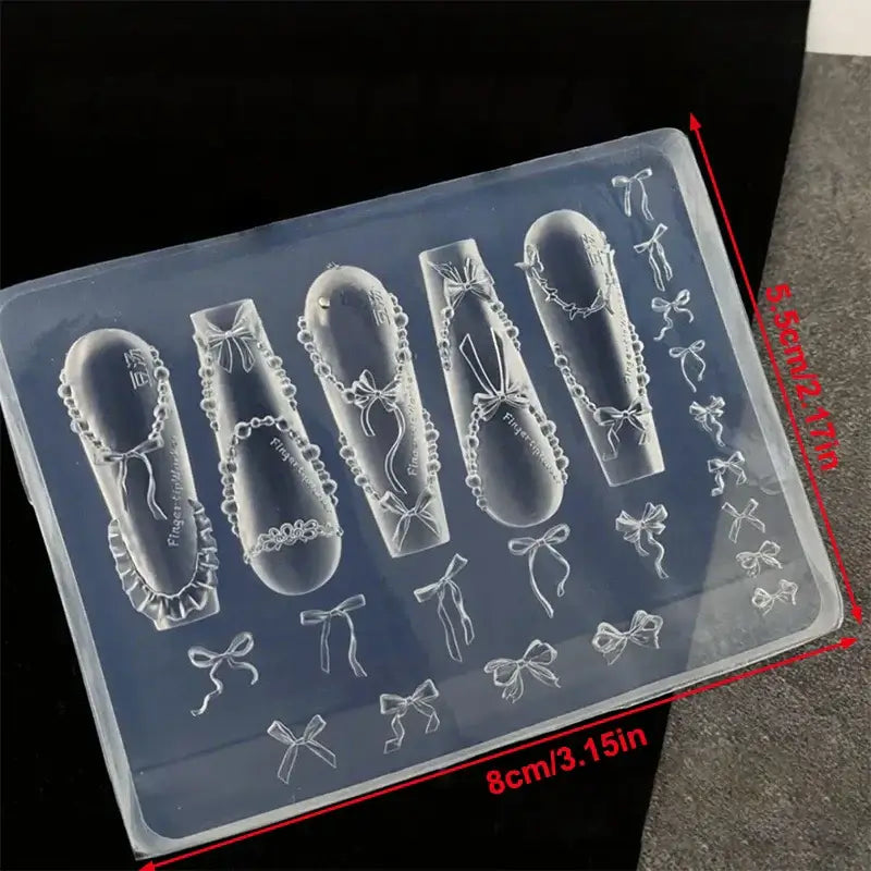 Bowknot Bead Chain Ribbon Silicone Nail Charm Design Template