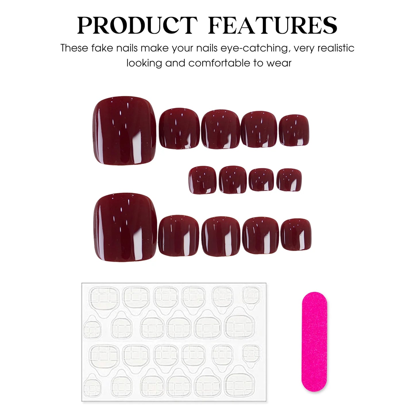 Square Press-On Acrylic Toenails - Handmade Vintage - 14Pcs