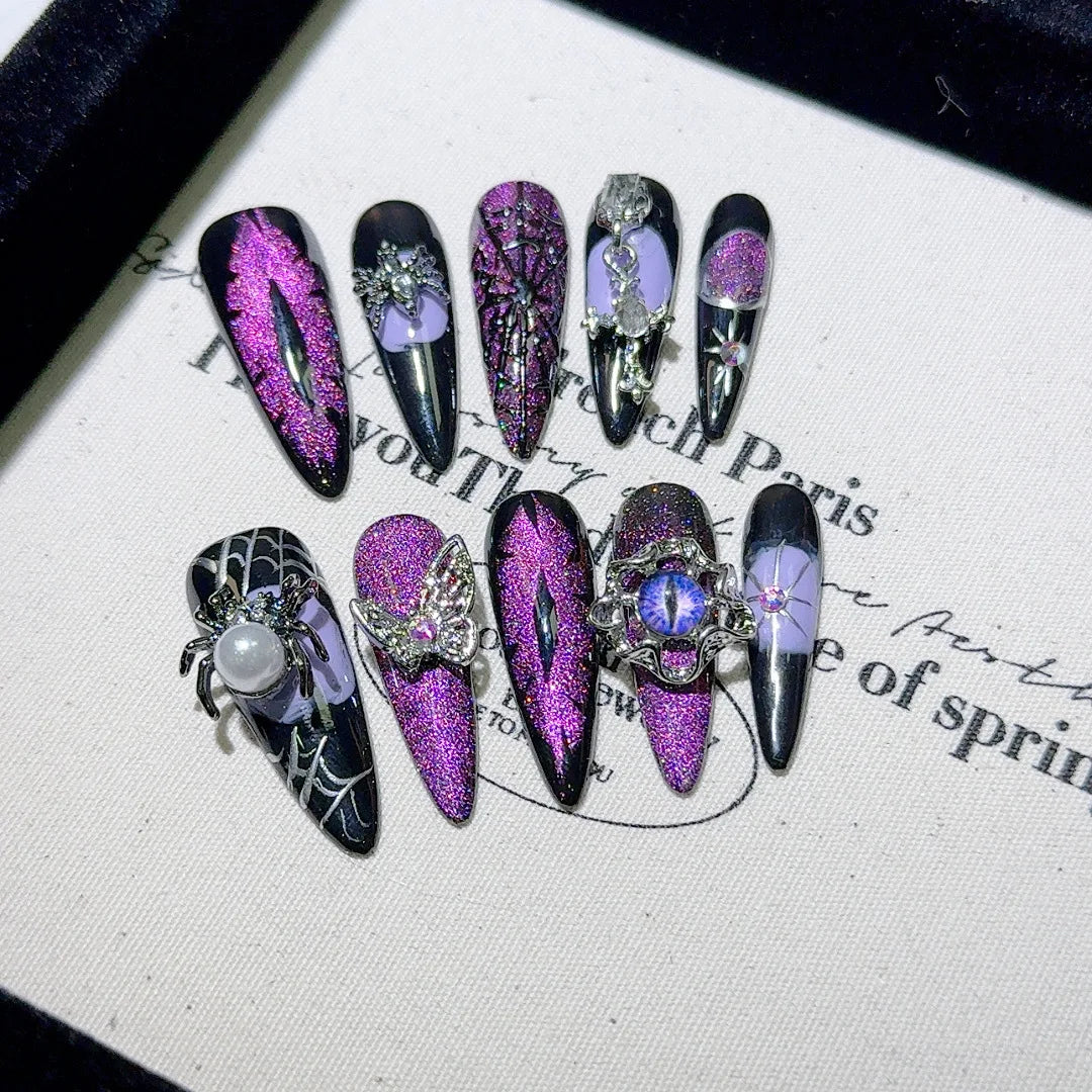 Spiderweb Press-On Nails set for Halloween nail art, glue-free and reusable