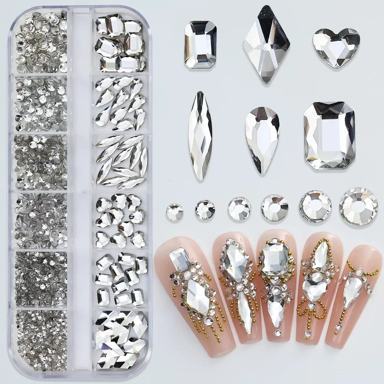 Crystal Nail Rhinestones 12 Grid - Mixed Shapes & Sizes