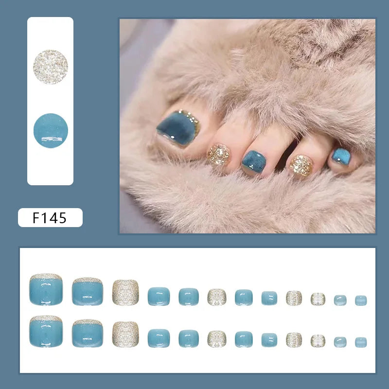 French Glitter Square Press-On Toenails - 24 Pcs.