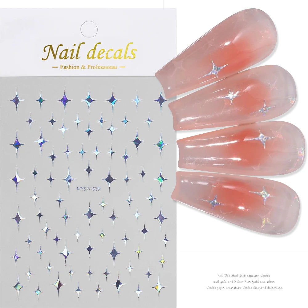 1pcs Star-Themed 3D Glitter Nail Stickers – Anime Rectangle DIY Nail Art Decals