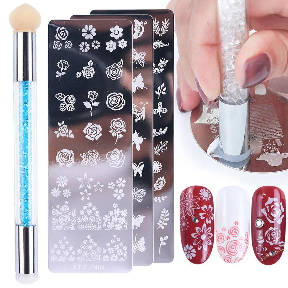 Nail Stamping Plates Set – Silicone Stamper & Brush Kit