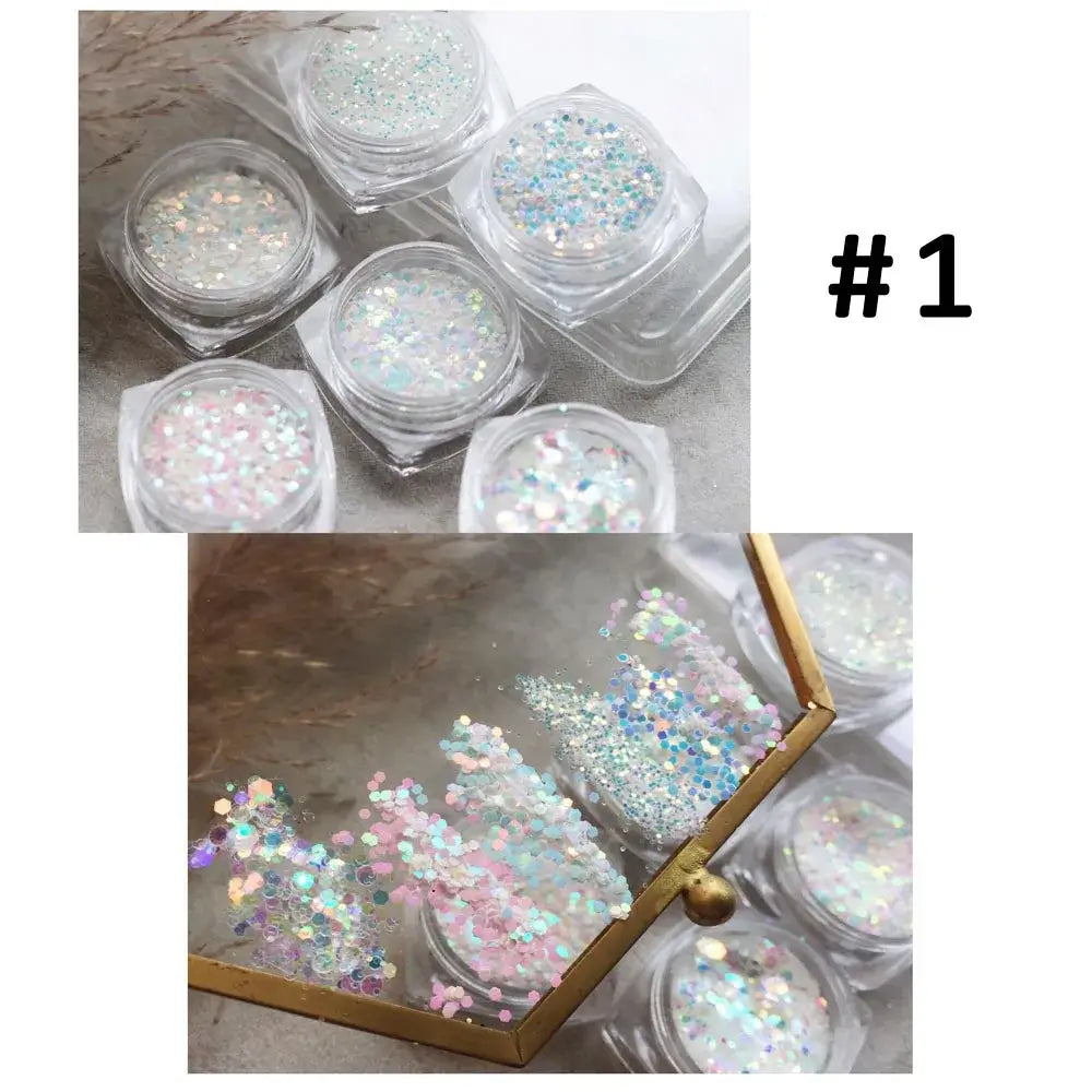 6Box Iridescent Mirror Nail Glitter Sequins Set