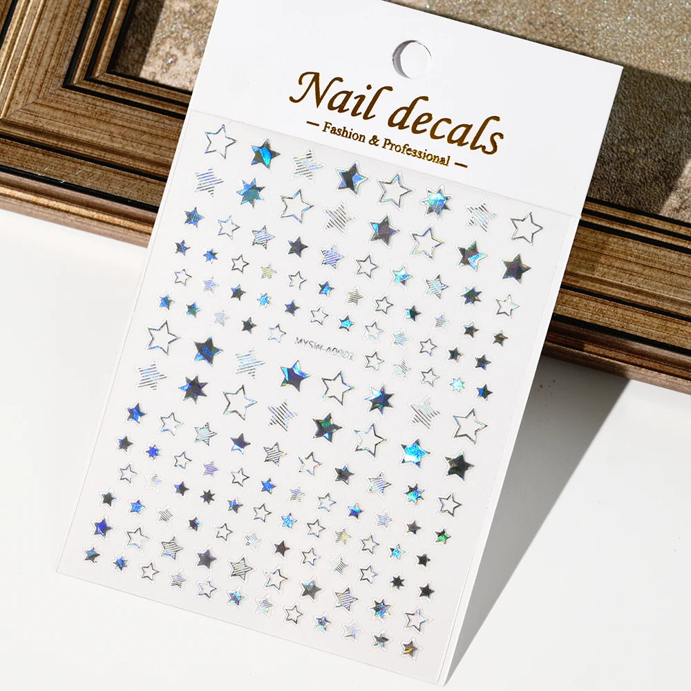 1pcs Star-Themed 3D Glitter Nail Stickers – Anime Rectangle DIY Nail Art Decals