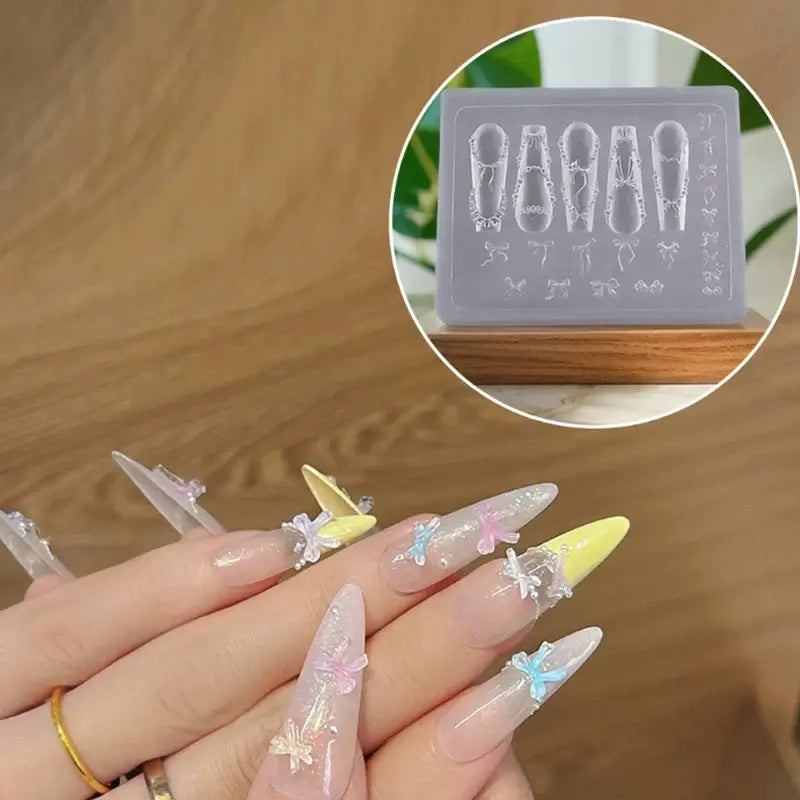 Bowknot Bead Chain Ribbon Silicone Nail Charm Design Template