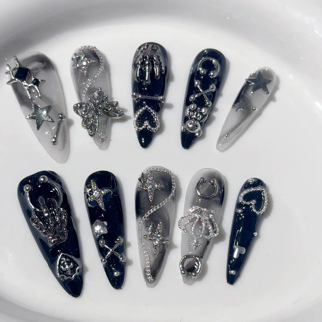 Spiderweb Press-On Nails set for Halloween nail art, glue-free and reusable
