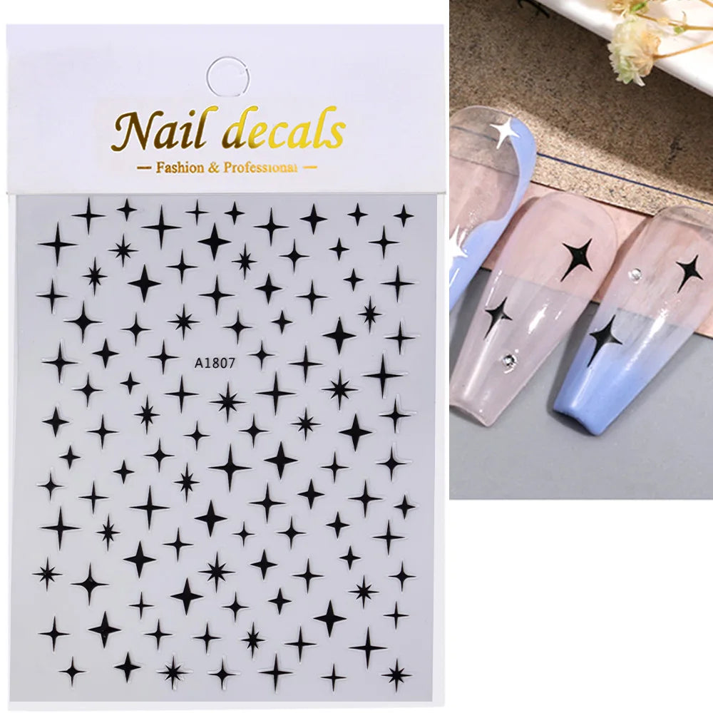 1pc Y2K Silver & Gold Star Nail Art Stickers – Glossy Laser Starlight Decal for Easy Nail Art