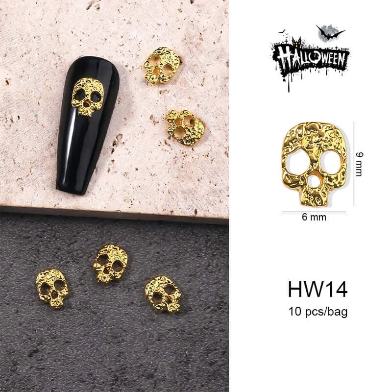 Halloween Nail Charms – 3D Ghost, Skull, Pumpkin in Gold/Silver