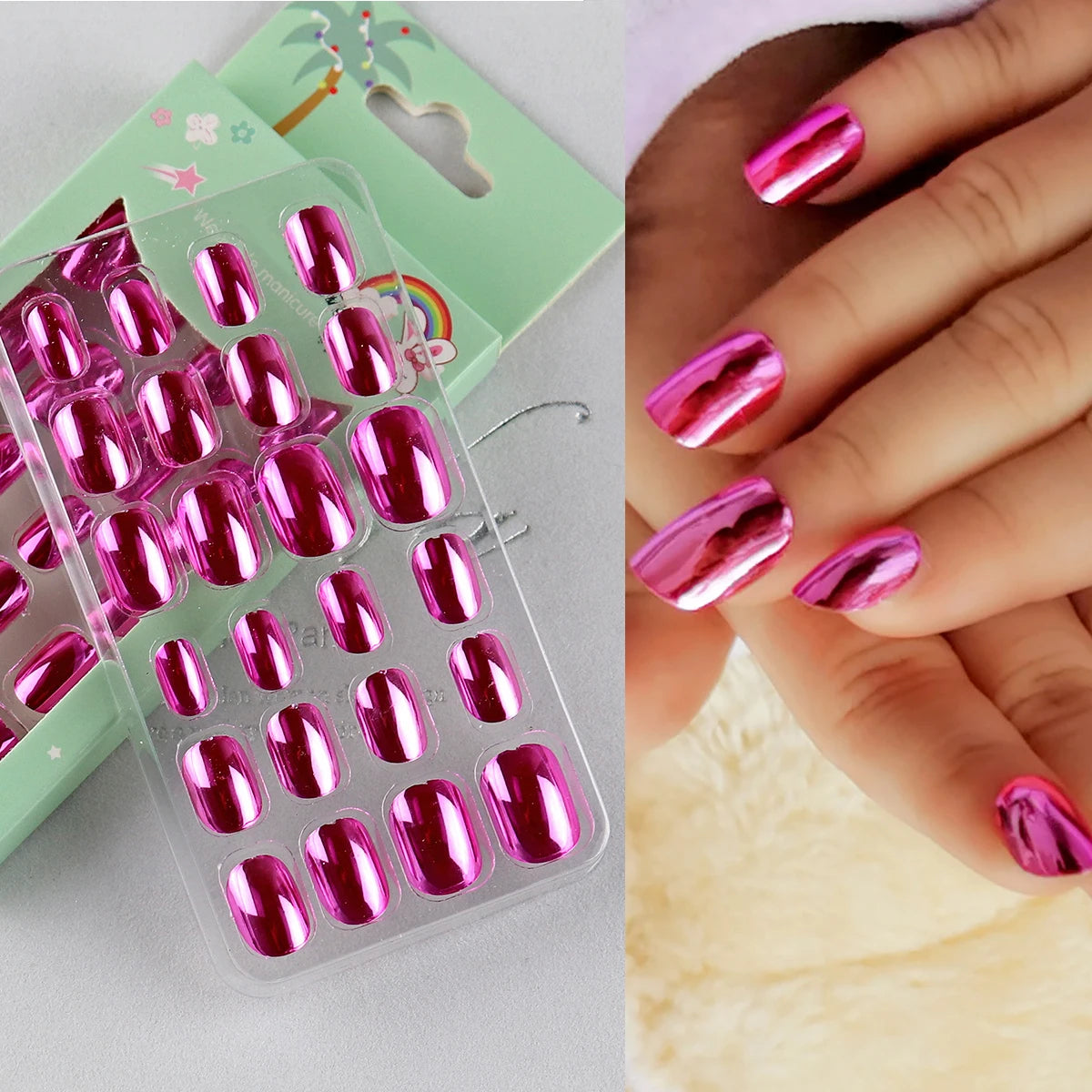 Mirror Chrome Press-On Nails – 24 Metallic Oval Tips