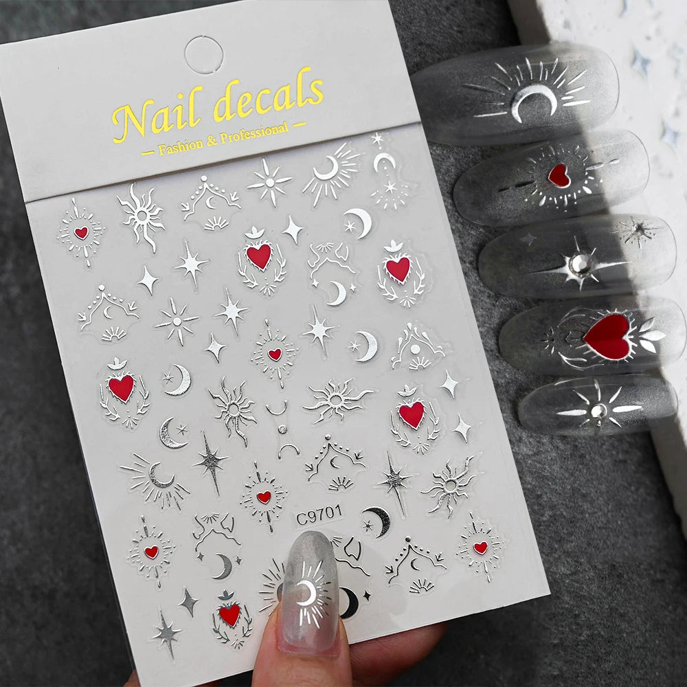 1pc Y2K Silver & Gold Star Nail Art Stickers – Glossy Laser Starlight Decal for Easy Nail Art