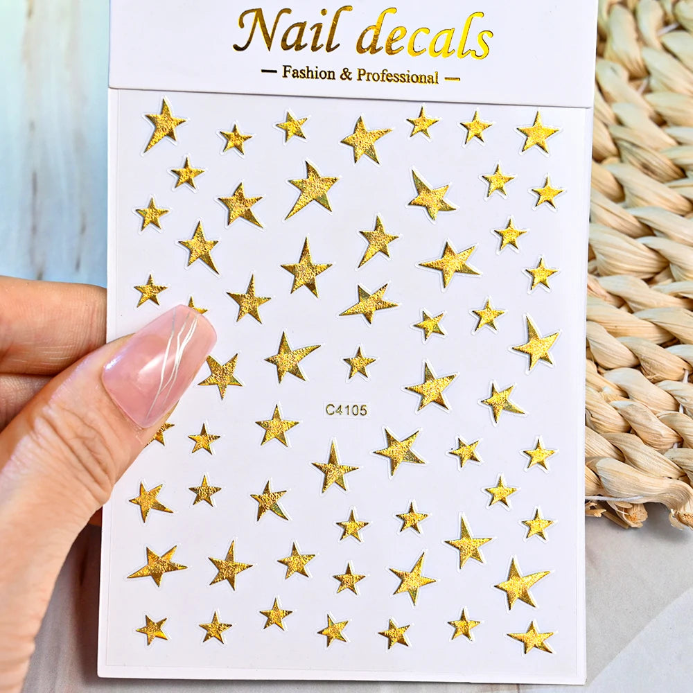 1pcs Star-Themed 3D Glitter Nail Stickers – Anime Rectangle DIY Nail Art Decals