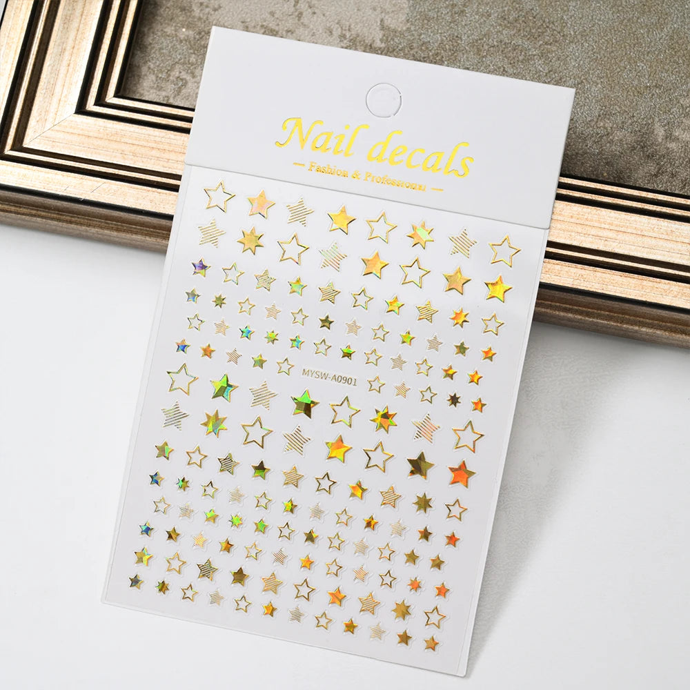 1pcs Star-Themed 3D Glitter Nail Stickers – Anime Rectangle DIY Nail Art Decals
