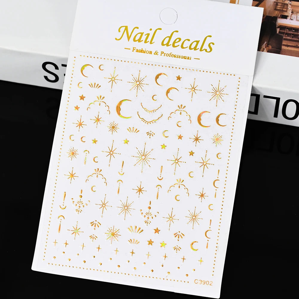 1pcs Star-Themed 3D Glitter Nail Stickers – Anime Rectangle DIY Nail Art Decals