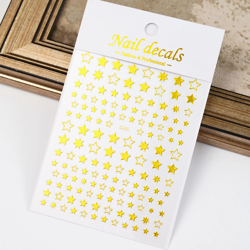 1pcs Star-Themed 3D Glitter Nail Stickers – Anime Rectangle DIY Nail Art Decals