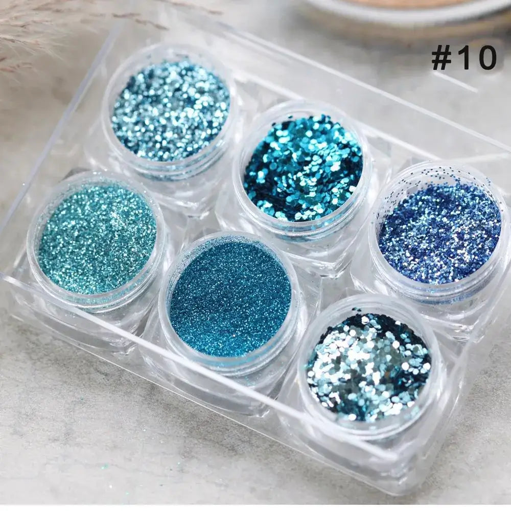 6Box Iridescent Mirror Nail Glitter Sequins Set