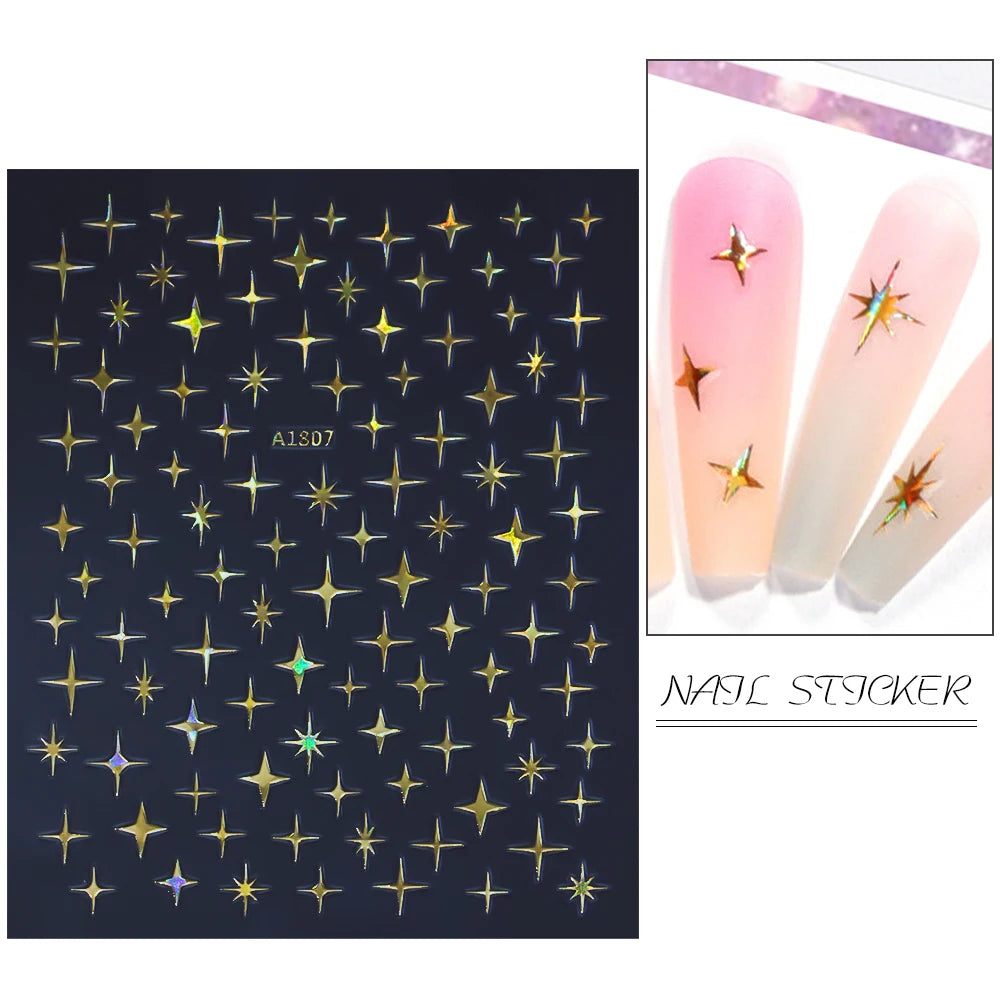1pcs Star-Themed 3D Glitter Nail Stickers – Anime Rectangle DIY Nail Art Decals