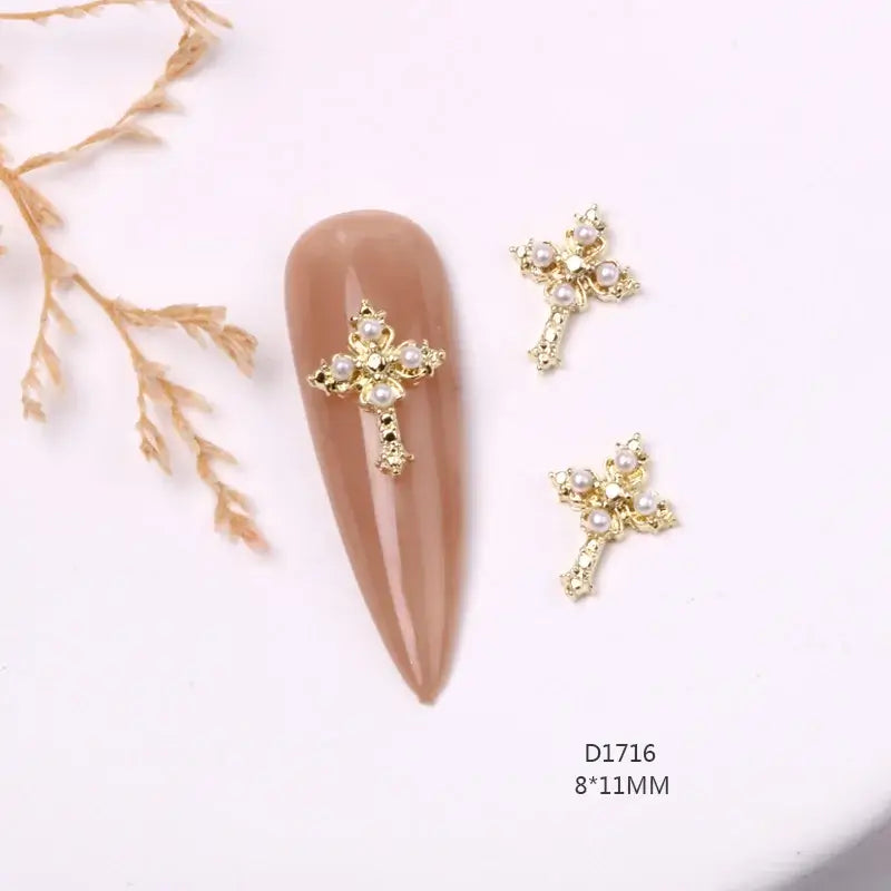 10Pcs 3D Silver Cross Nail Charms – Punk Nail Art Decorations