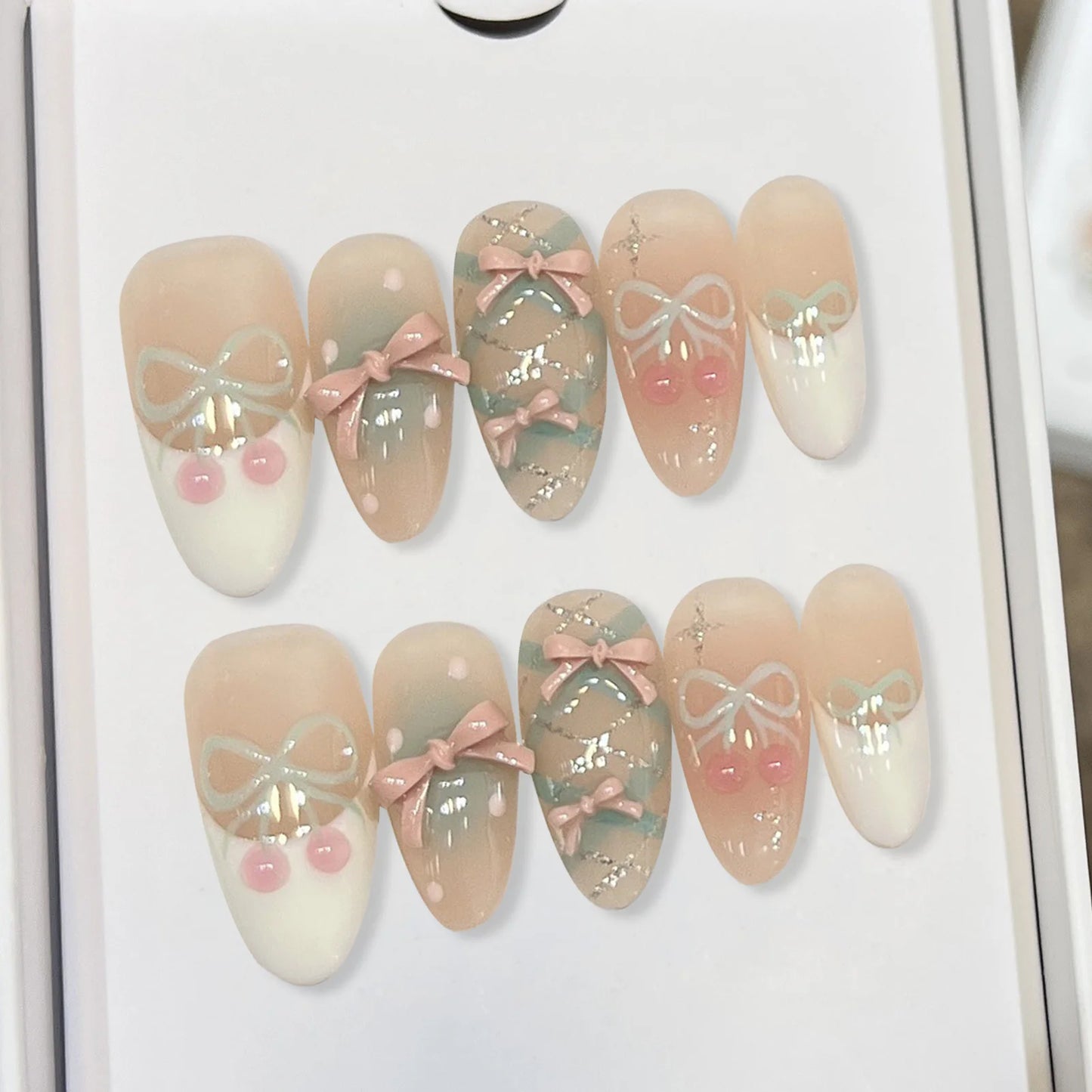 Press On Nails with 3D Bowknot | Handmade Reusable False Nails