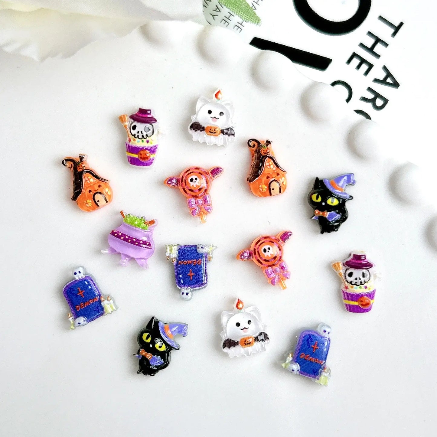 3D Halloween Resin Nail Charms – Ghost, Pumpkin, Cat, House