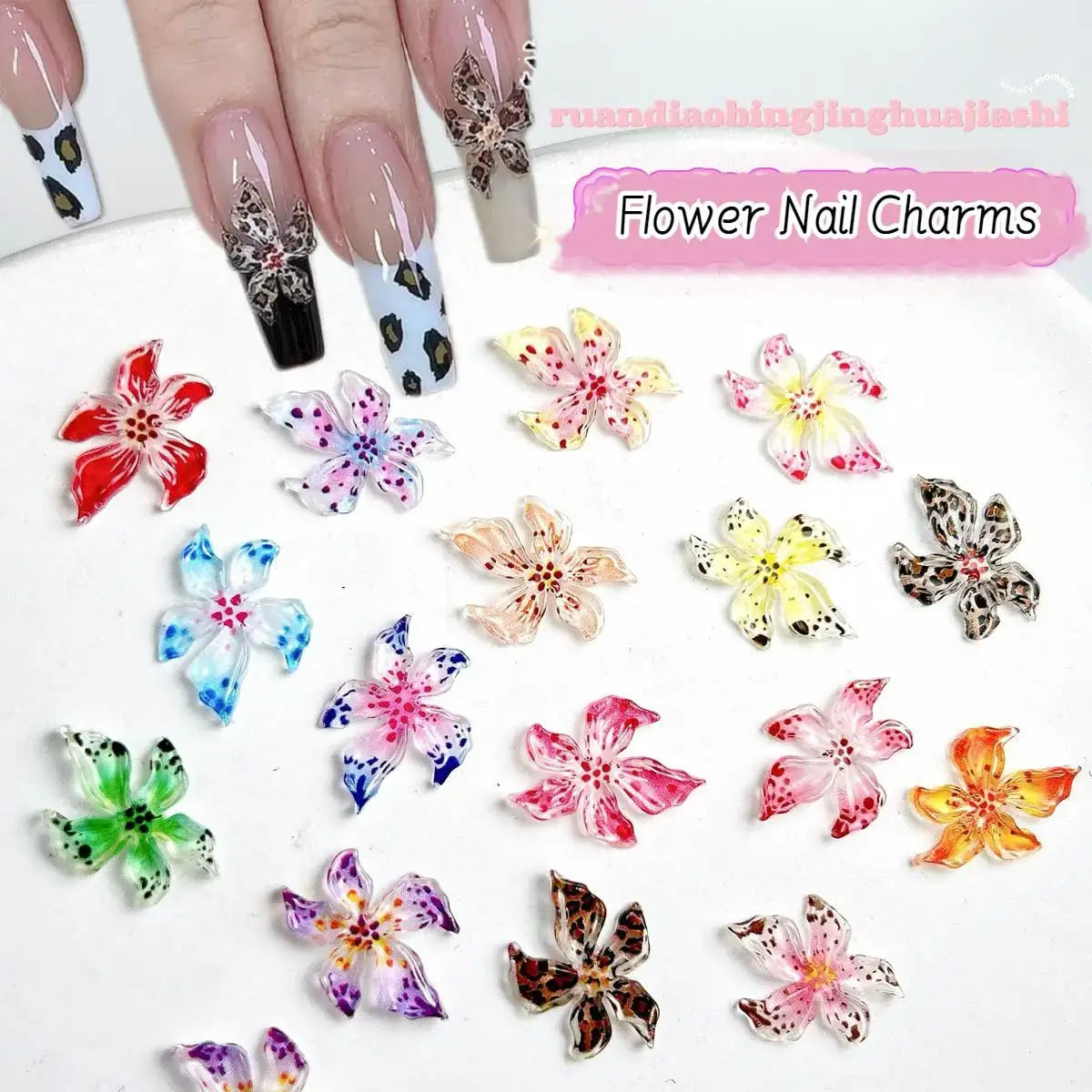 3D Resin Lily Nail Charms – Colorful Transparent Flower Set