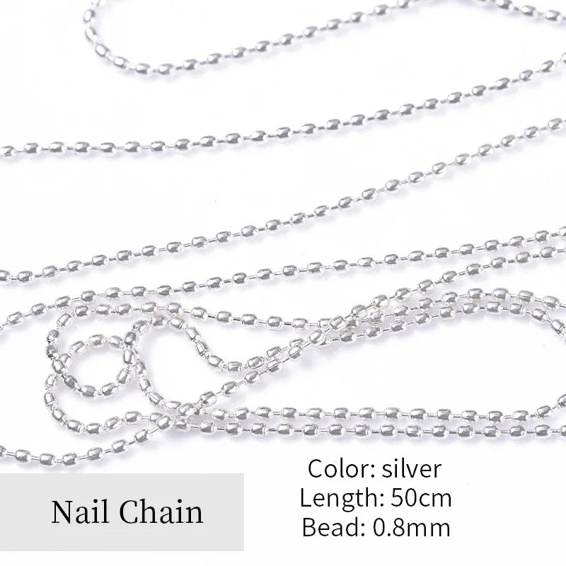 3D Rhinestone & Pearl Claw Nail Chain – Gold & Silver Metal Beads