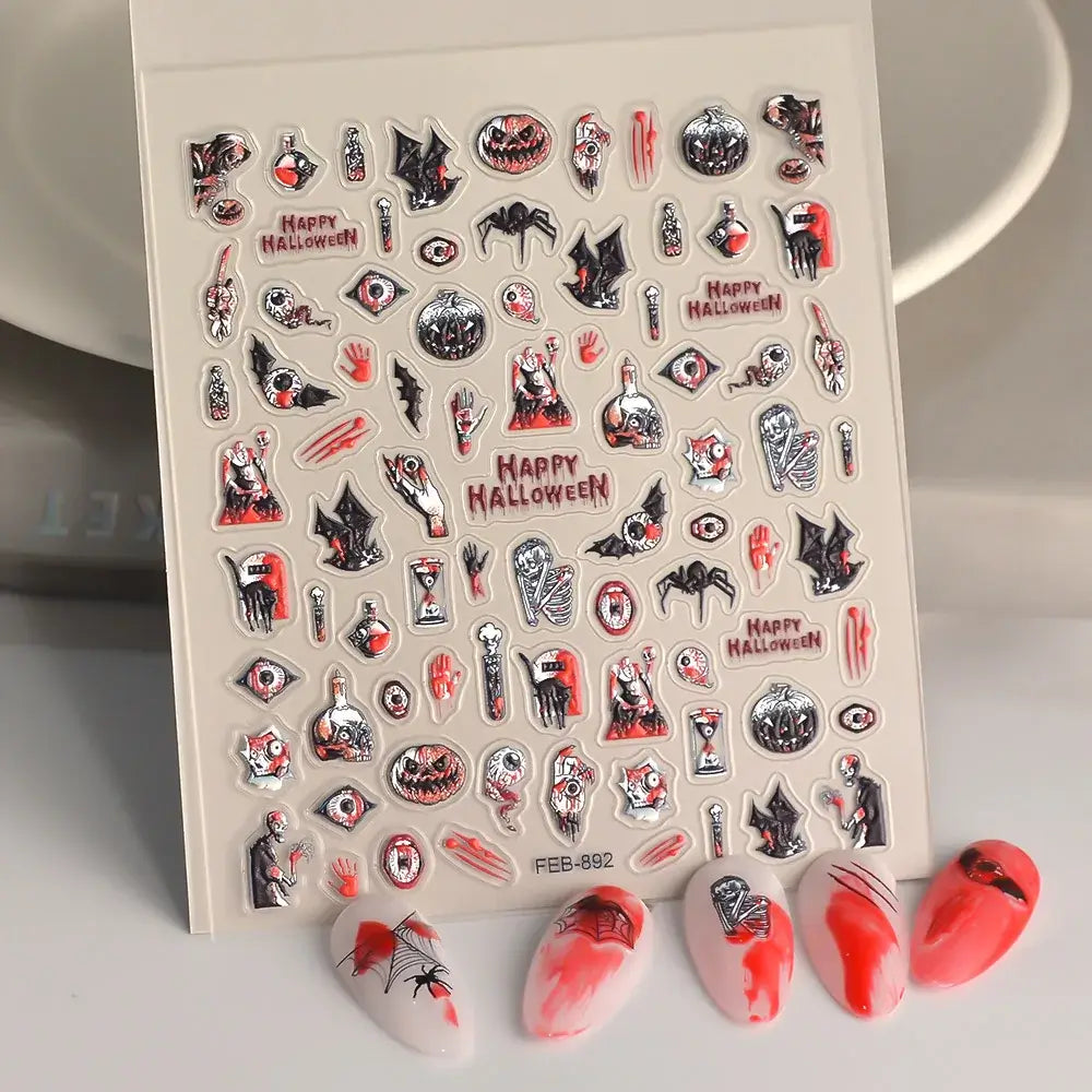 Halloween Skull Nail Art Stickers for Spooky Designs