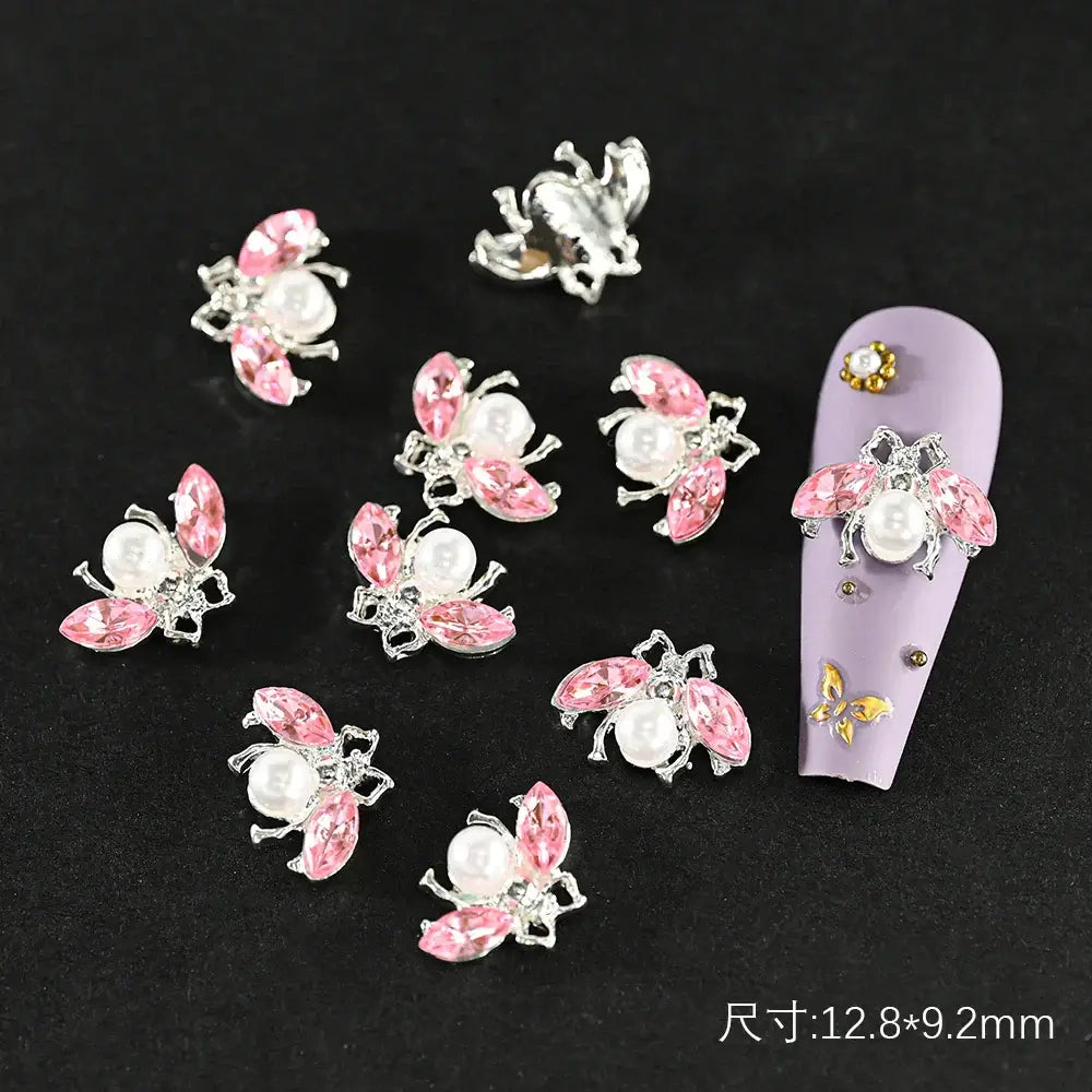 10Pcs Alloy Enamel Bee Design 3D Nail Charms