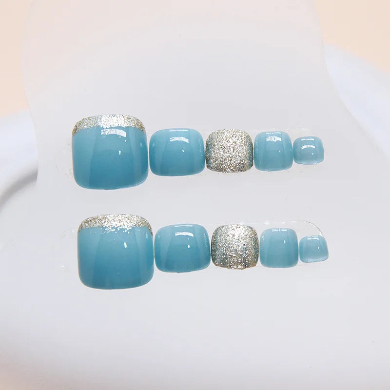 French Glitter Square Press-On Toenails - 24 Pcs.