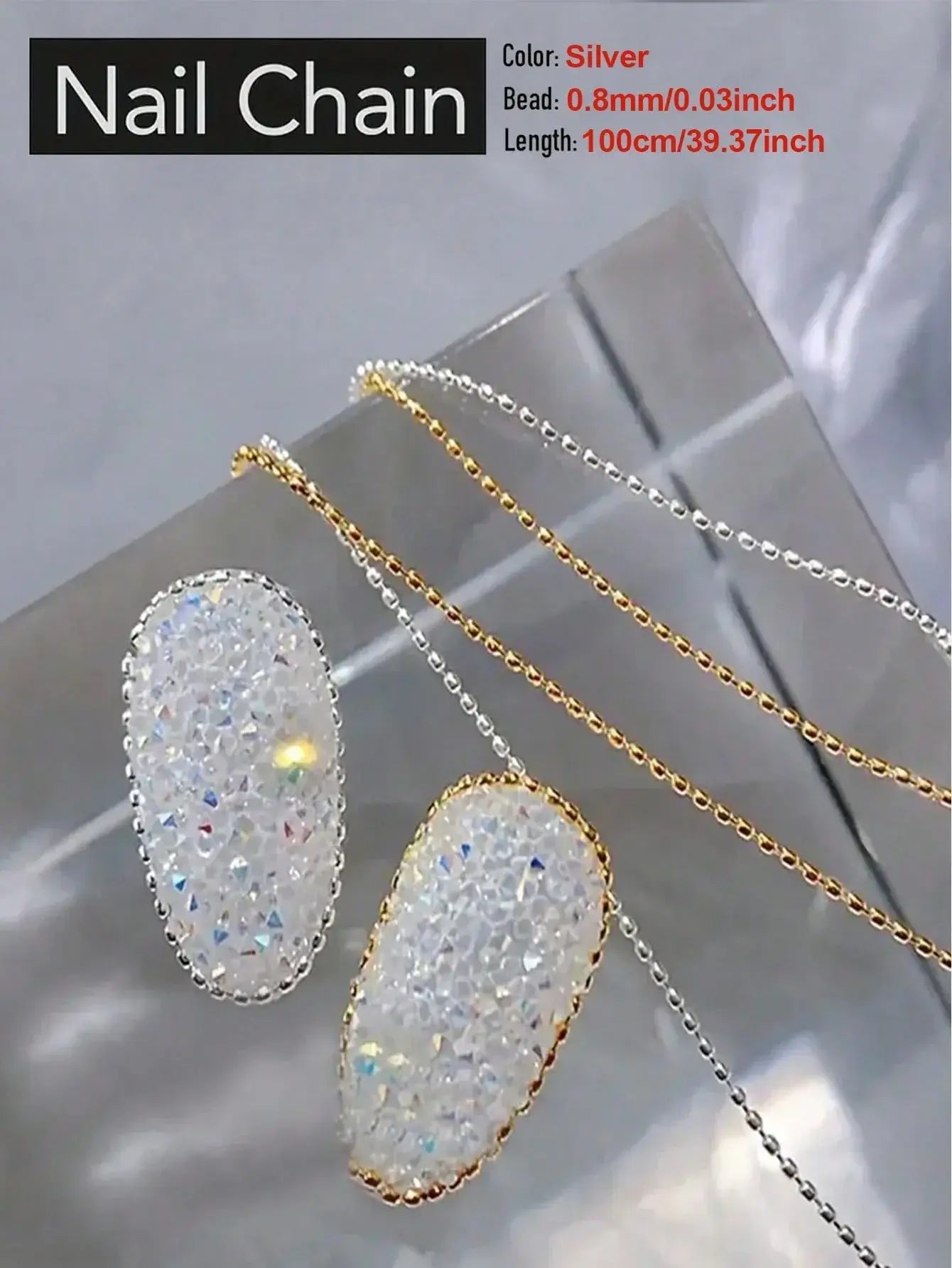 Nail Chain with Rose Gold & Silver Pixie Stone Beads