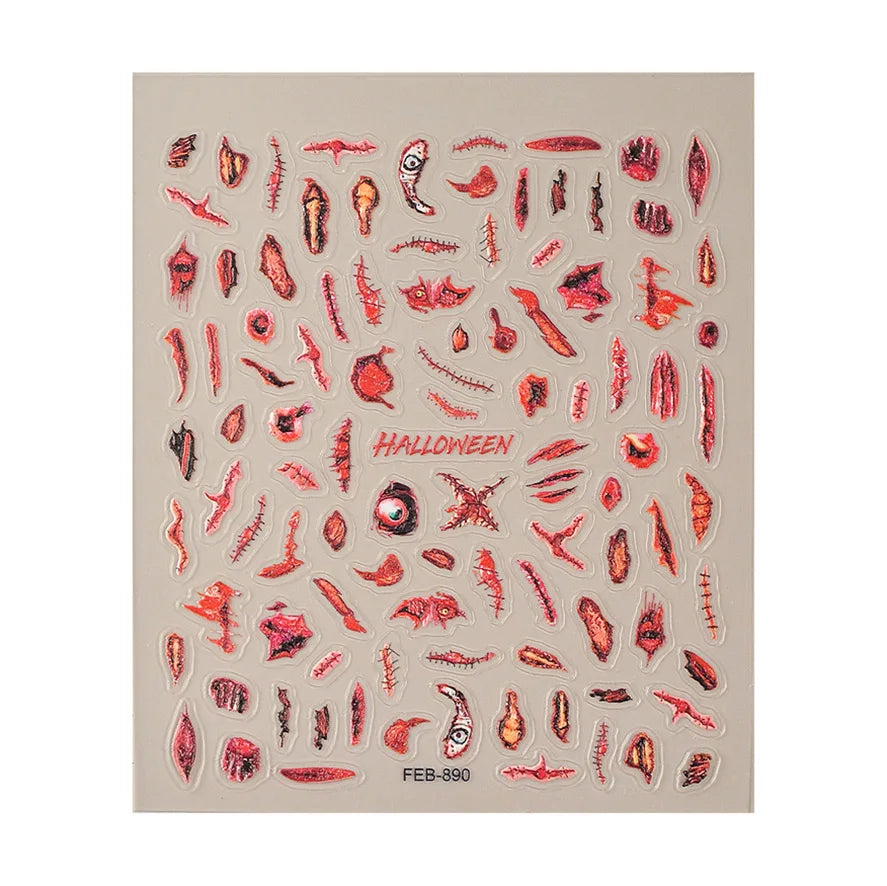 Halloween-themed temporary tattoo sheet with various designs on a beige background