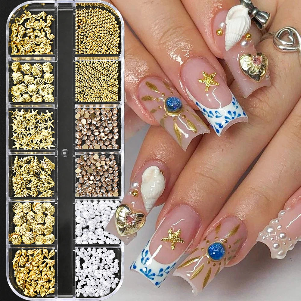 Mixed Ocean Nail Charms – Pearl, Shell, Starfish & Gems
