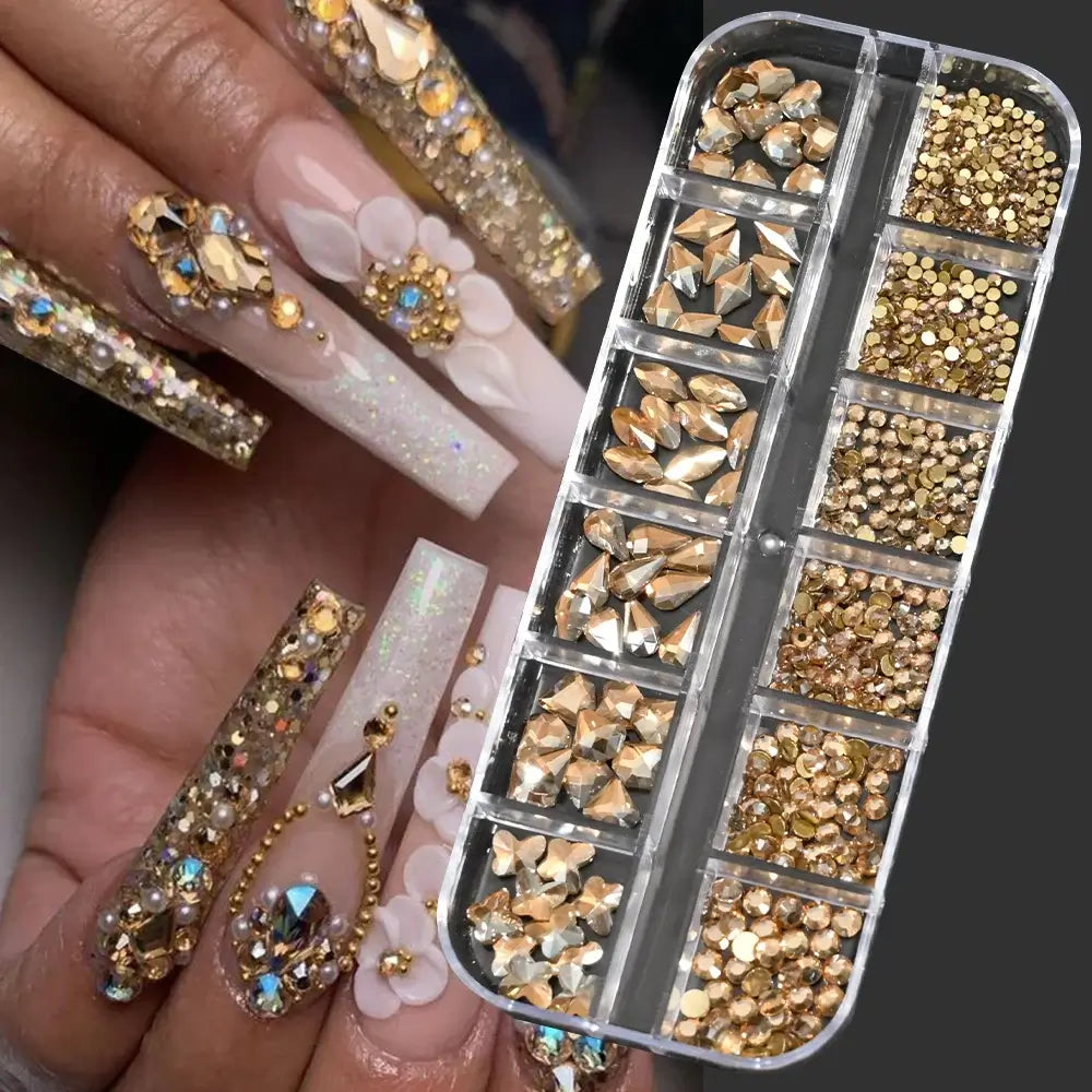 Crystal Nail Rhinestones 12 Grid - Mixed Shapes & Sizes