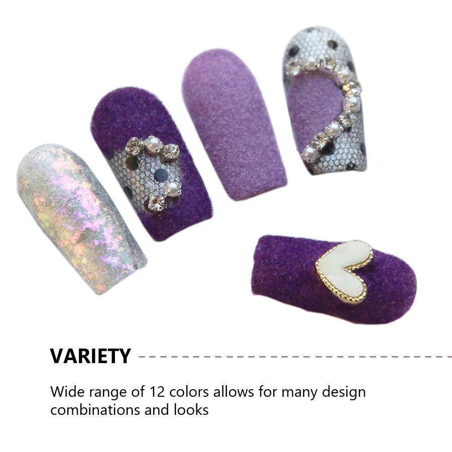 Velvet Flocking Powder – 12 Color Nail Art Set