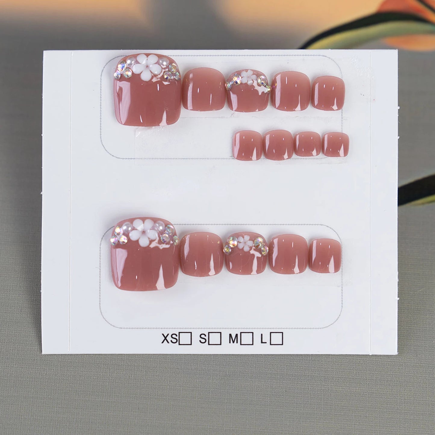 Square Press-On Acrylic Toenails - Handmade Vintage - 14Pcs