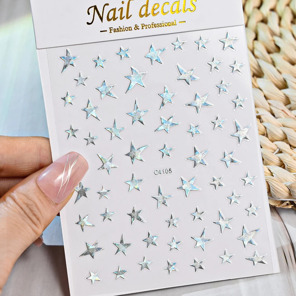 1pcs Star-Themed 3D Glitter Nail Stickers – Anime Rectangle DIY Nail Art Decals