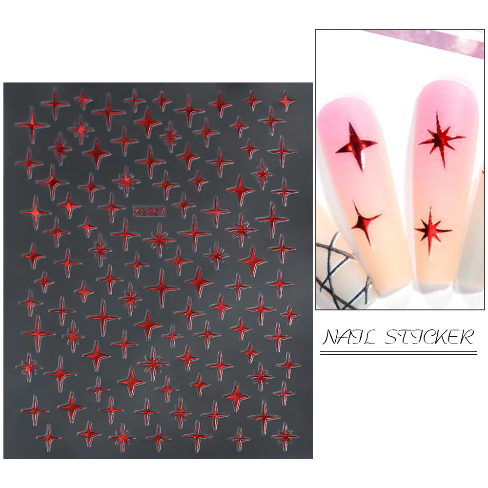 1pcs Star-Themed 3D Glitter Nail Stickers – Anime Rectangle DIY Nail Art Decals