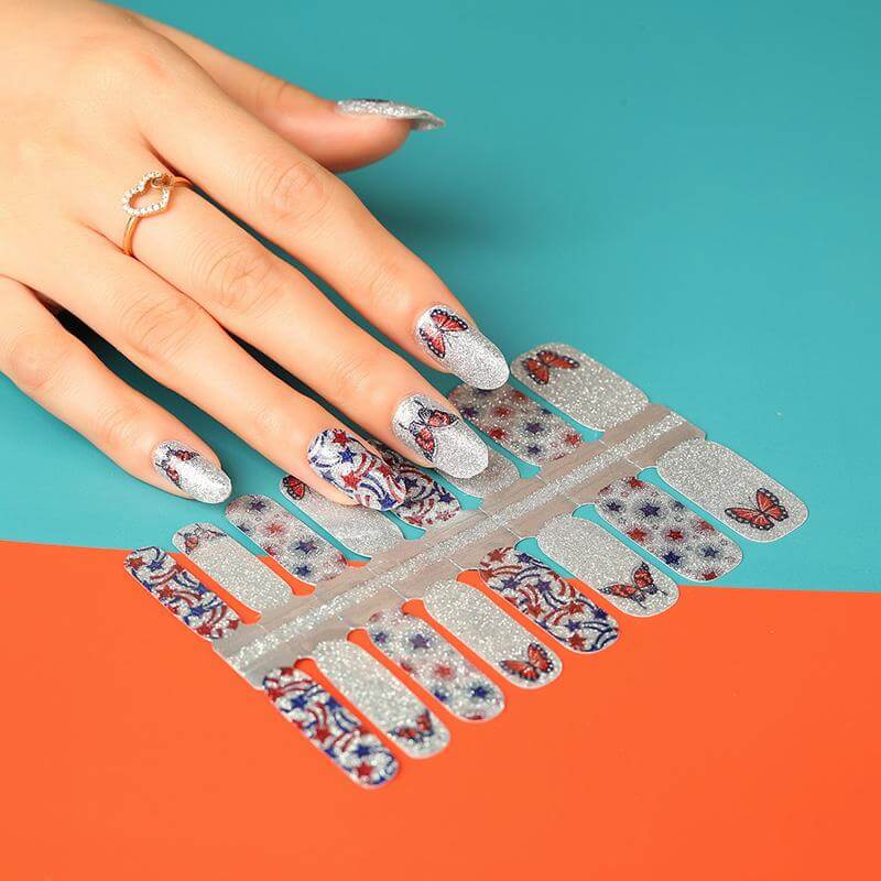 Red White & Butterfly - Gel Nail Wraps