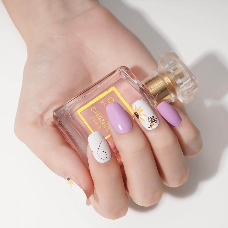 Gel Nail Wraps - Honey Bee - Purple & White