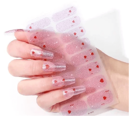 Glitter Hearts - Gel Nail Wraps