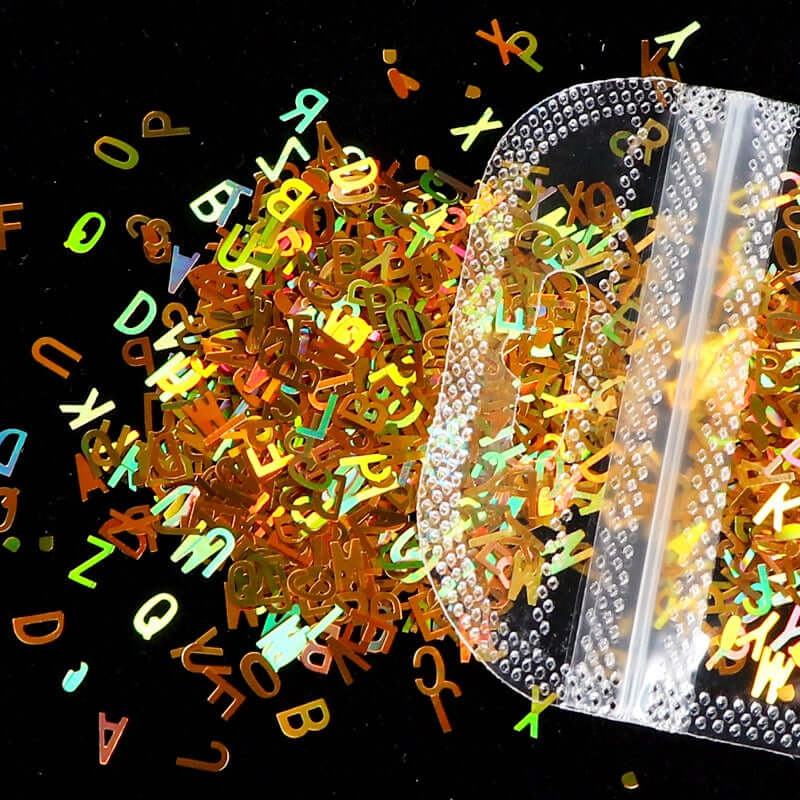 gold letter sequins for nail art