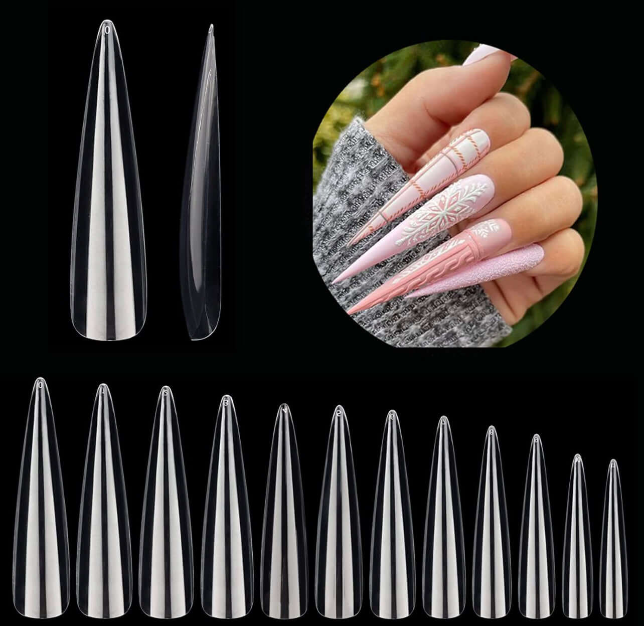 Full Cover 3XL Stiletto Clear Nail Tips