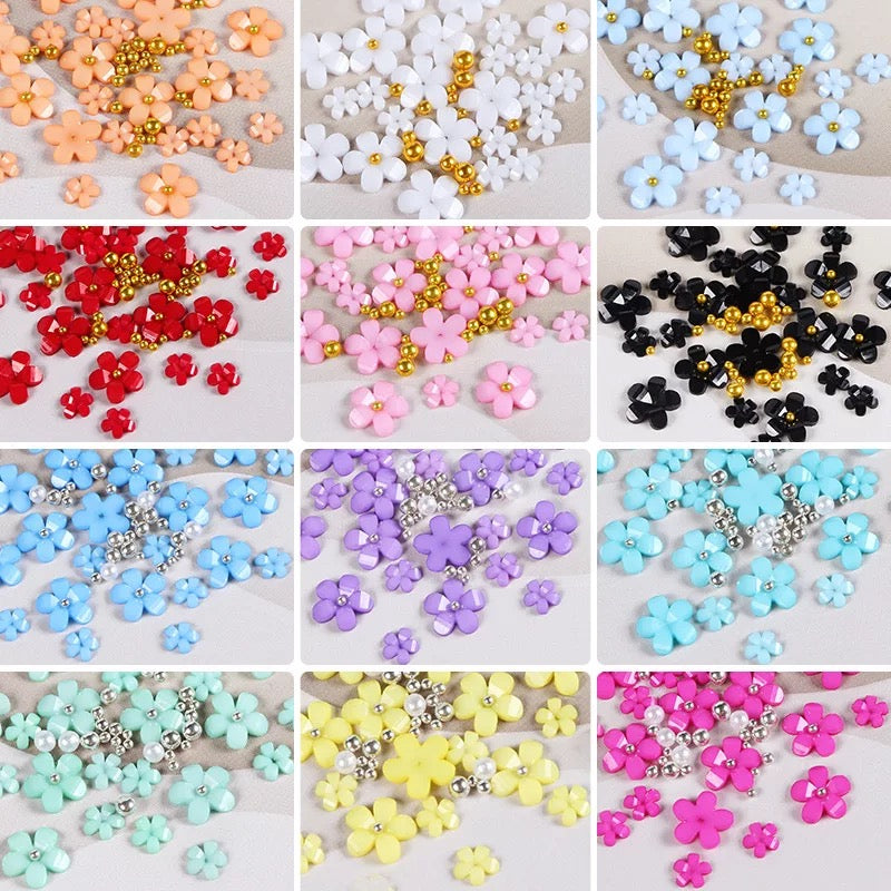 Acrylic 3D Flower Nail Charms – 12 Color Set