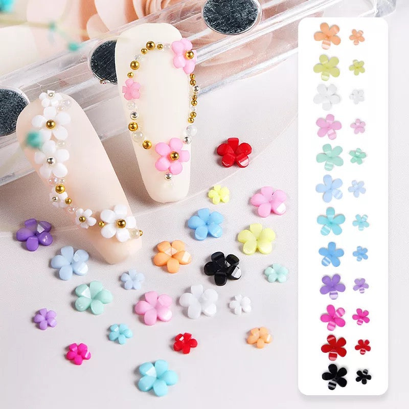 Acrylic 3D Flower Nail Charms – 12 Color Set