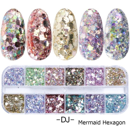 1 Box Mermaid Nail Glitter Flakes – 3D Sparkly Nail Art Decoration