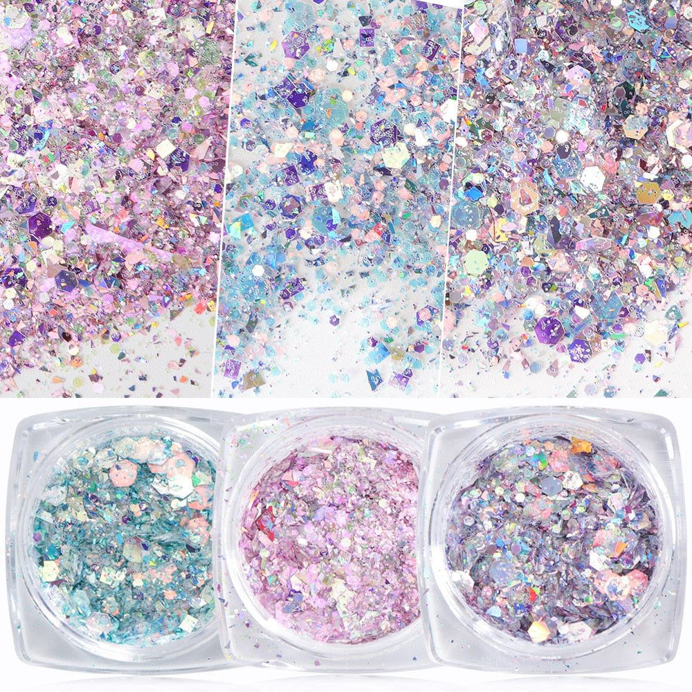 1 Box Mermaid Nail Glitter Flakes – 3D Sparkly Nail Art Decoration