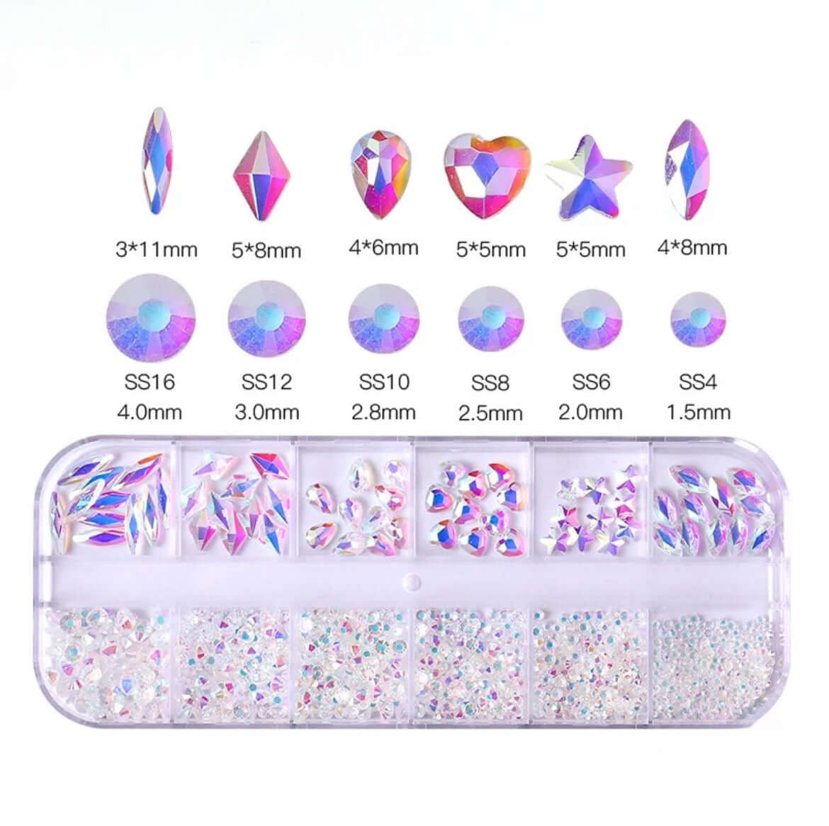  Assorted 3D Nail Art Crystals & Gemstones