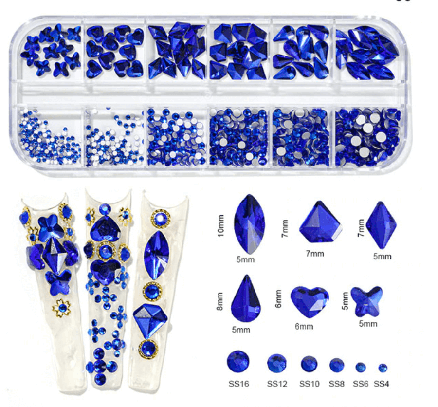 Blue Assorted 3D Nail Art Crystals & Gemstones