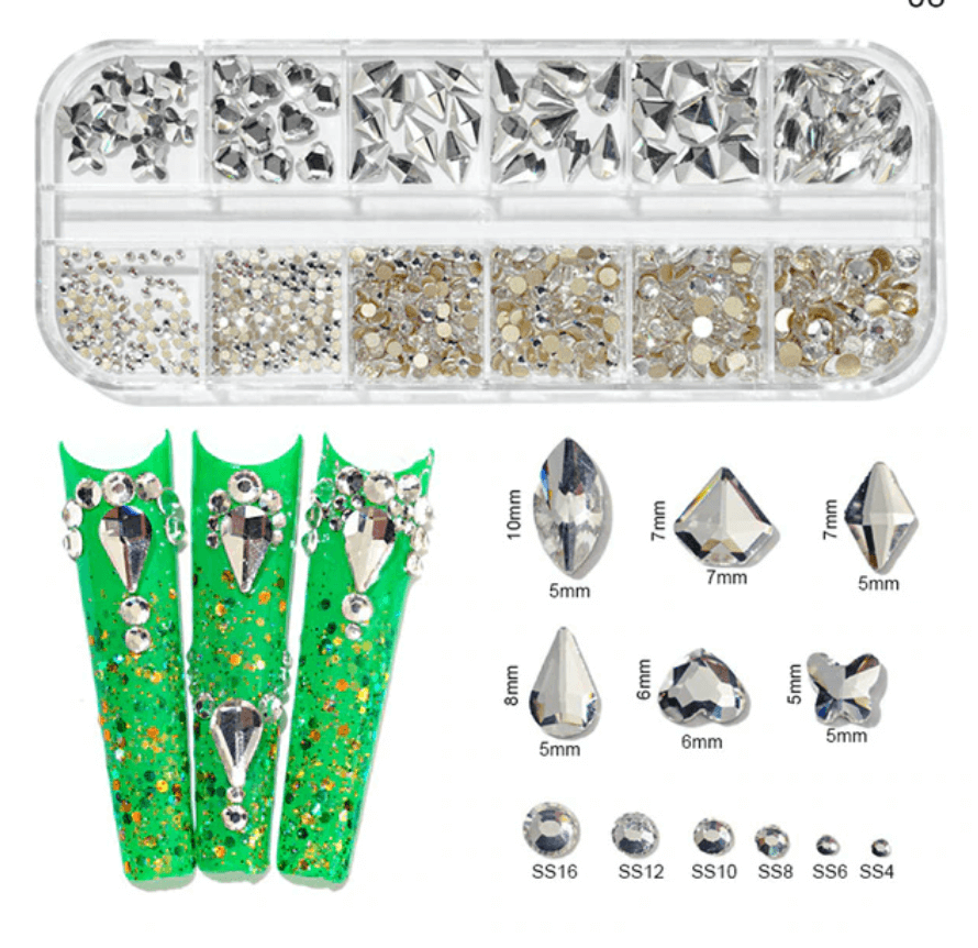 Clear / White Assorted 3D Nail Art Crystals & Gemstones